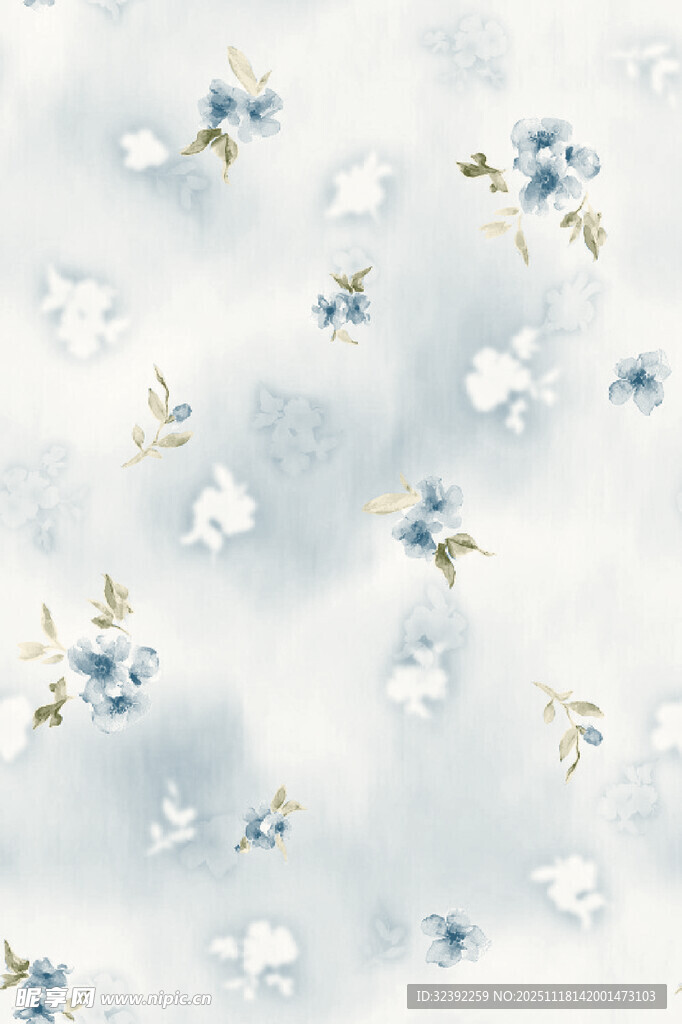 蓝白花卉图案布料纹理