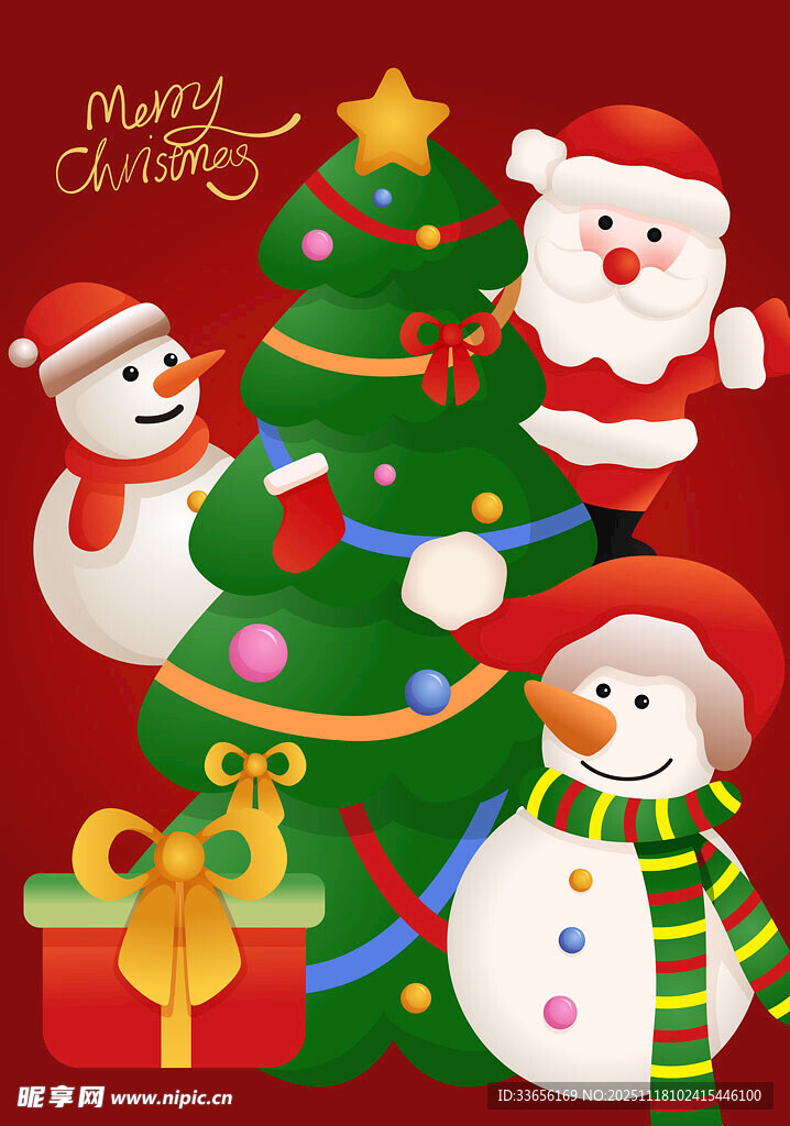 圣诞欢乐场景与可爱雪人