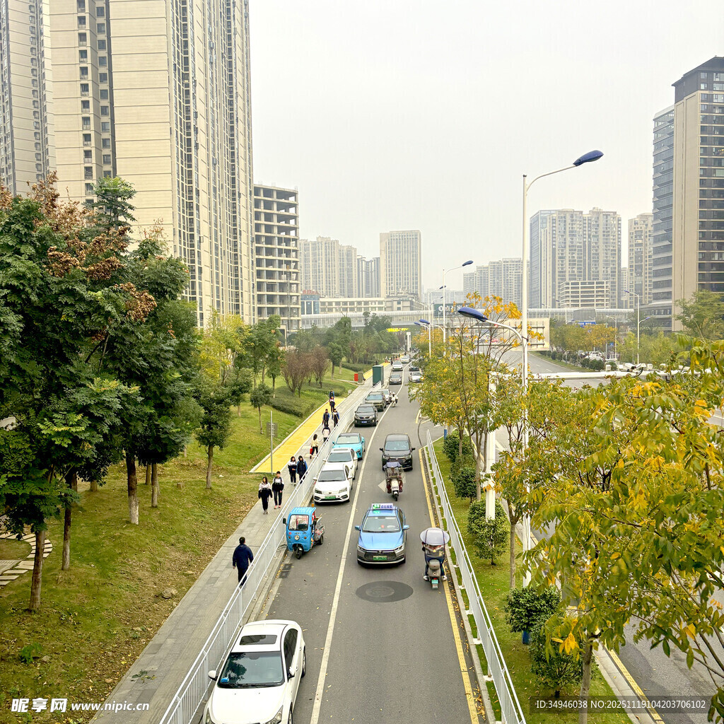 城市道路上的车辆与行人