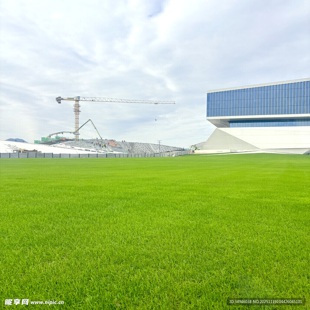 绿茵场地与现代建筑景观