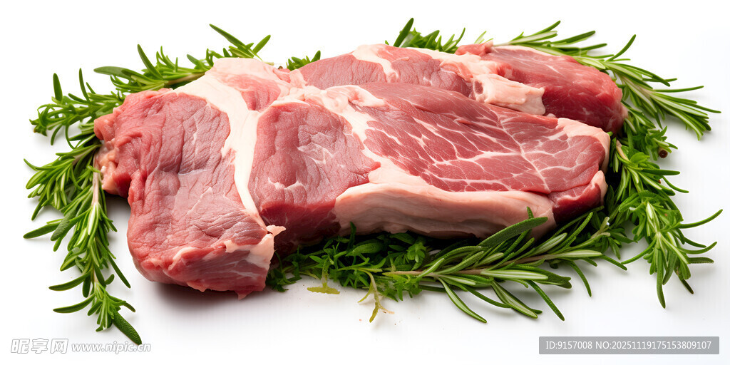 新鲜生猪肉配迷迭香