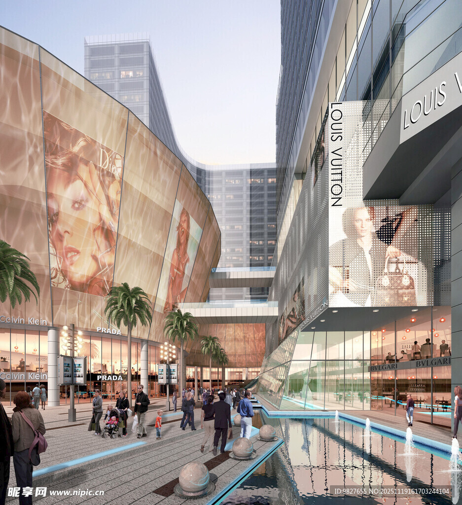 现代繁华商业街区商业建筑效果图