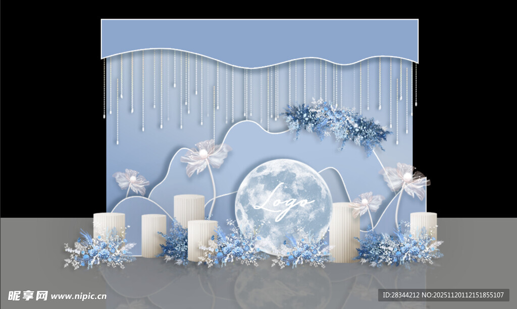 梦幻蓝白色系婚礼场景布置