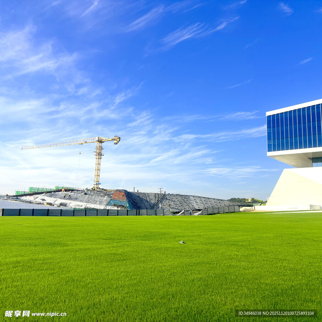 绿草如茵的现代建筑景观