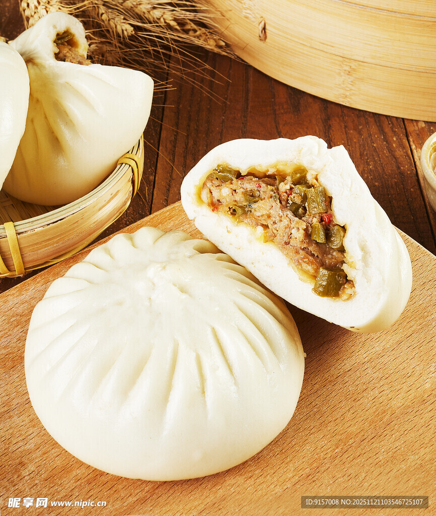 美味肉馅包子特写