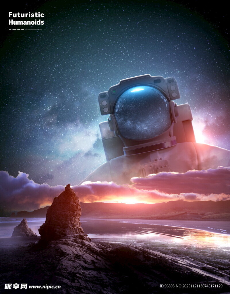 宇航员凝望壮丽宇宙景观