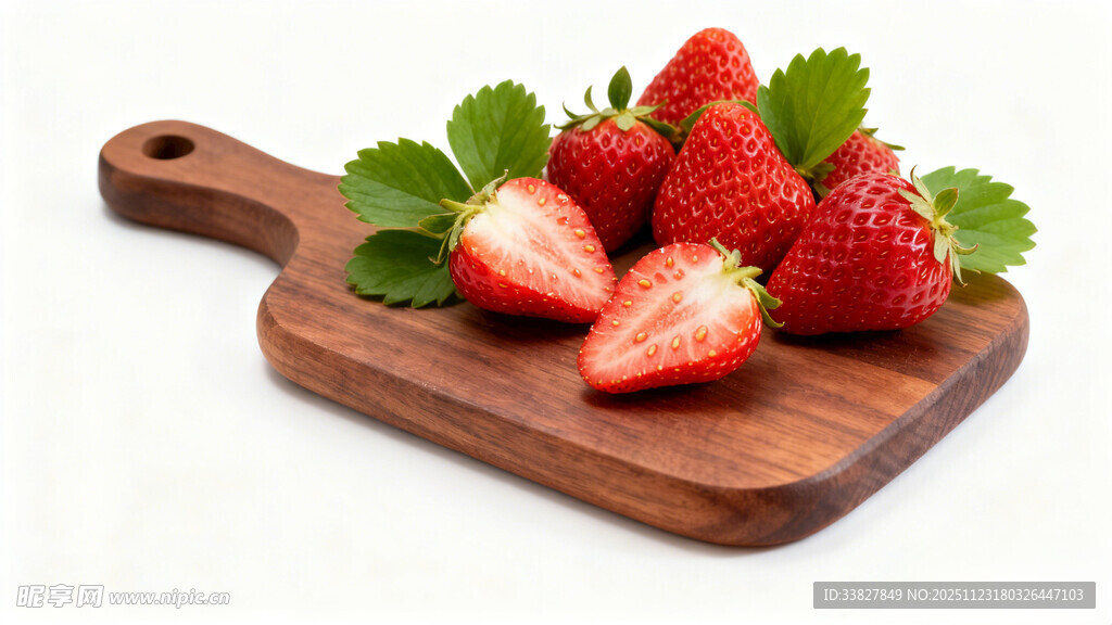 木盘上的新鲜草莓