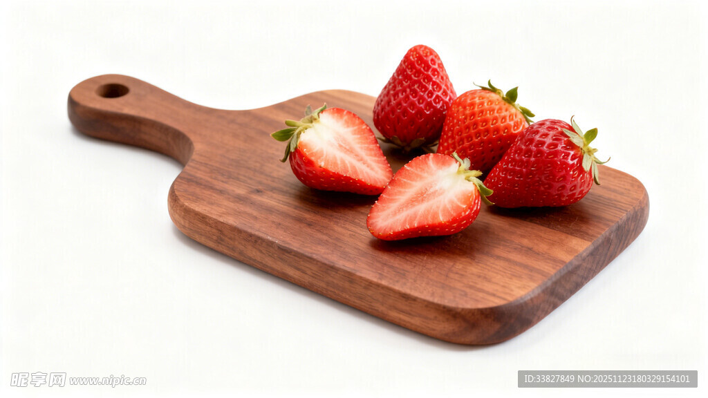 木砧板上的新鲜草莓