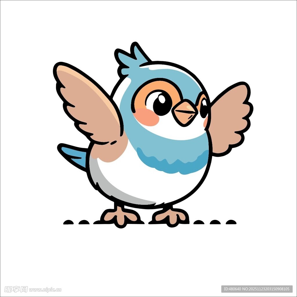 可爱蓝白小鸟展翅欲飞