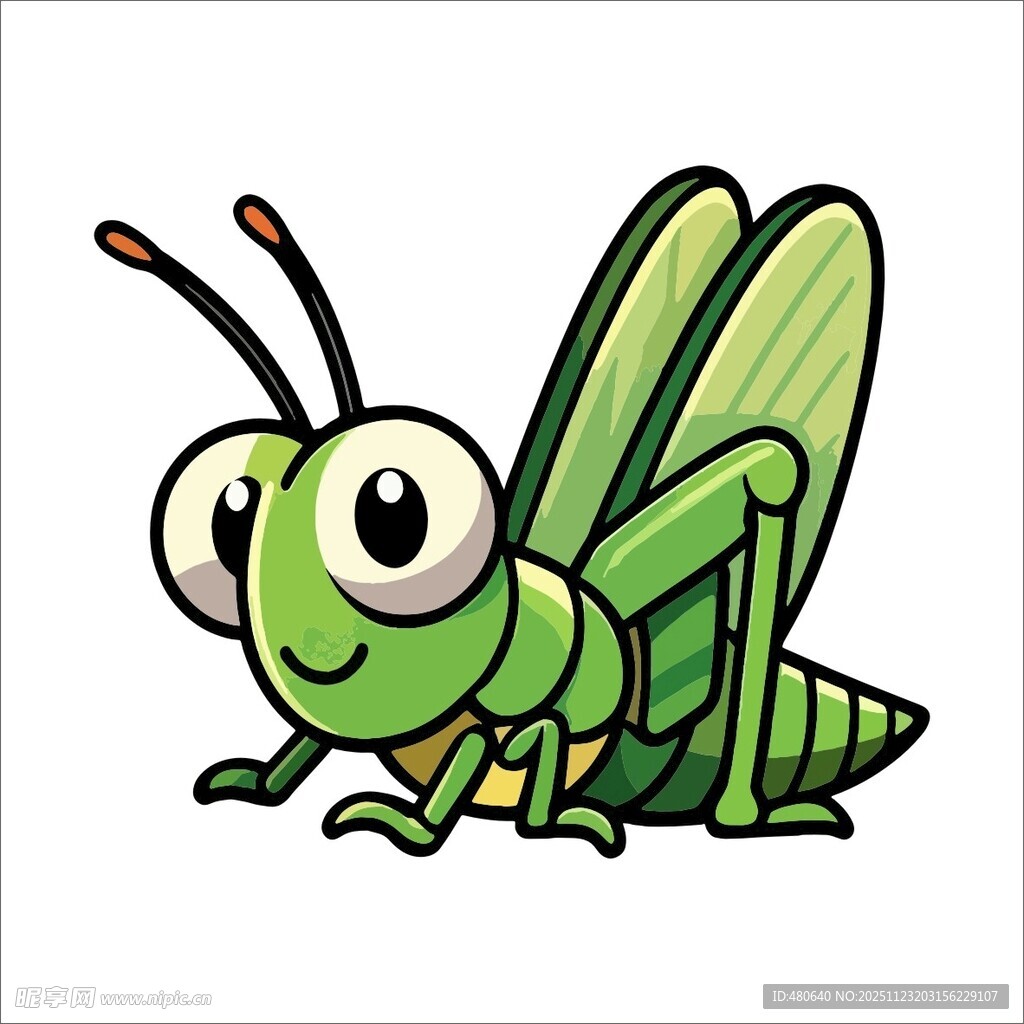 可爱绿色卡通蚱蜢形象