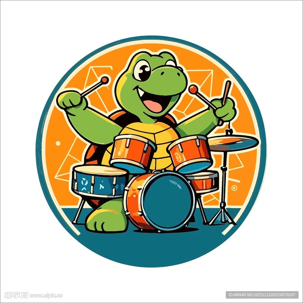 打鼓的卡通乌龟