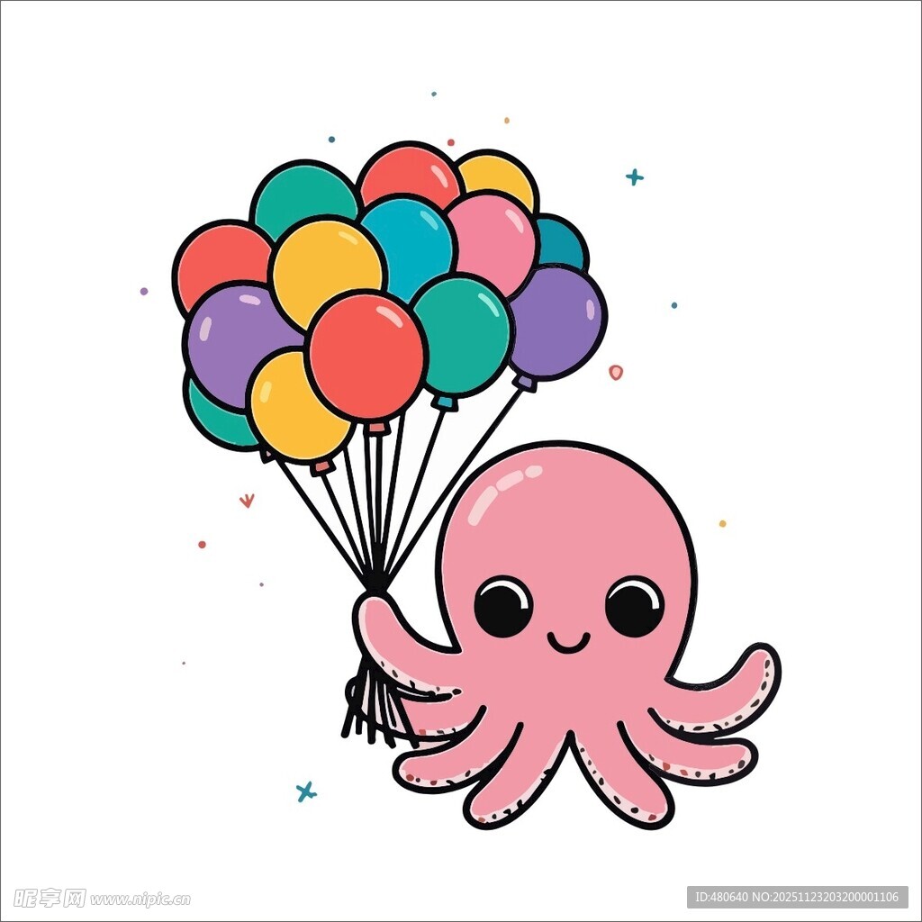可爱章鱼手持多彩气球