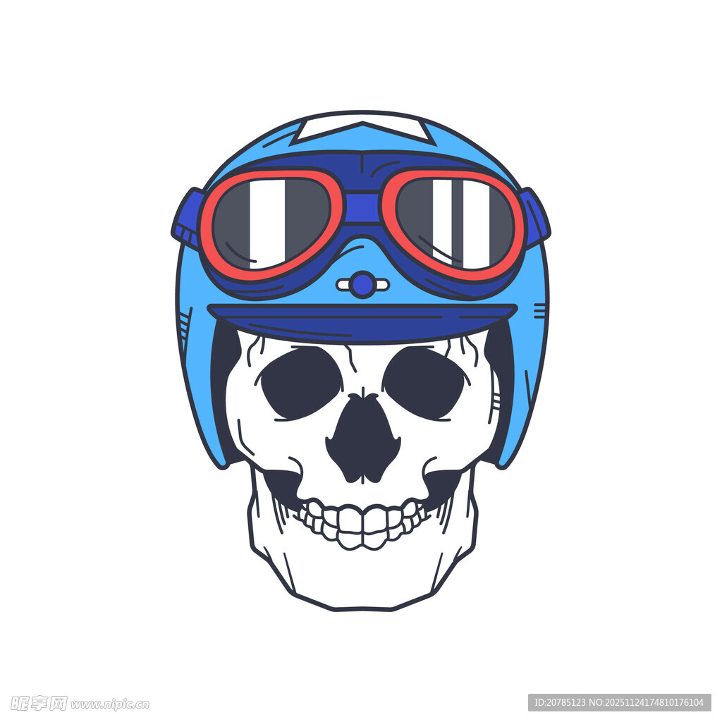 骷髅头配蓝色骑行头盔
