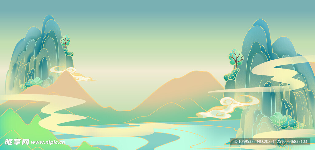 国潮山水背景