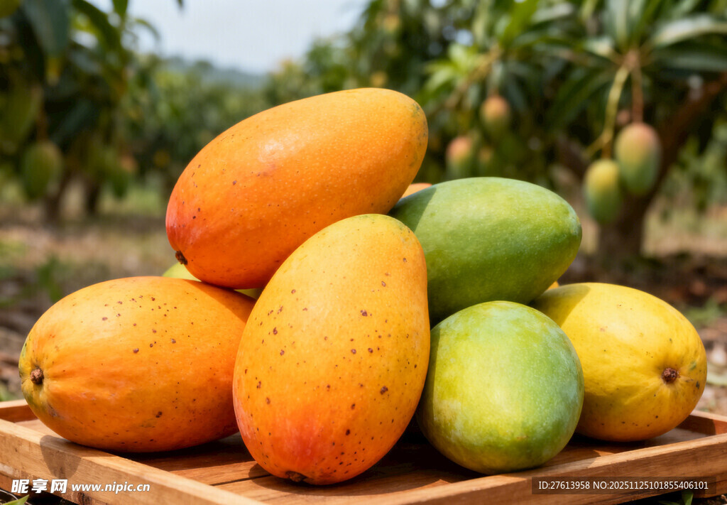 木盘上的芒果
