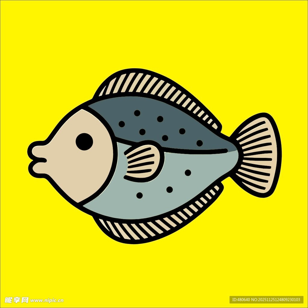卡通扁平风比目鱼插画