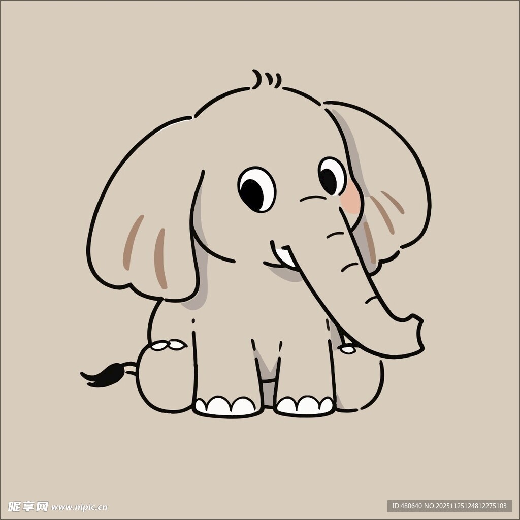 可爱卡通小象坐着