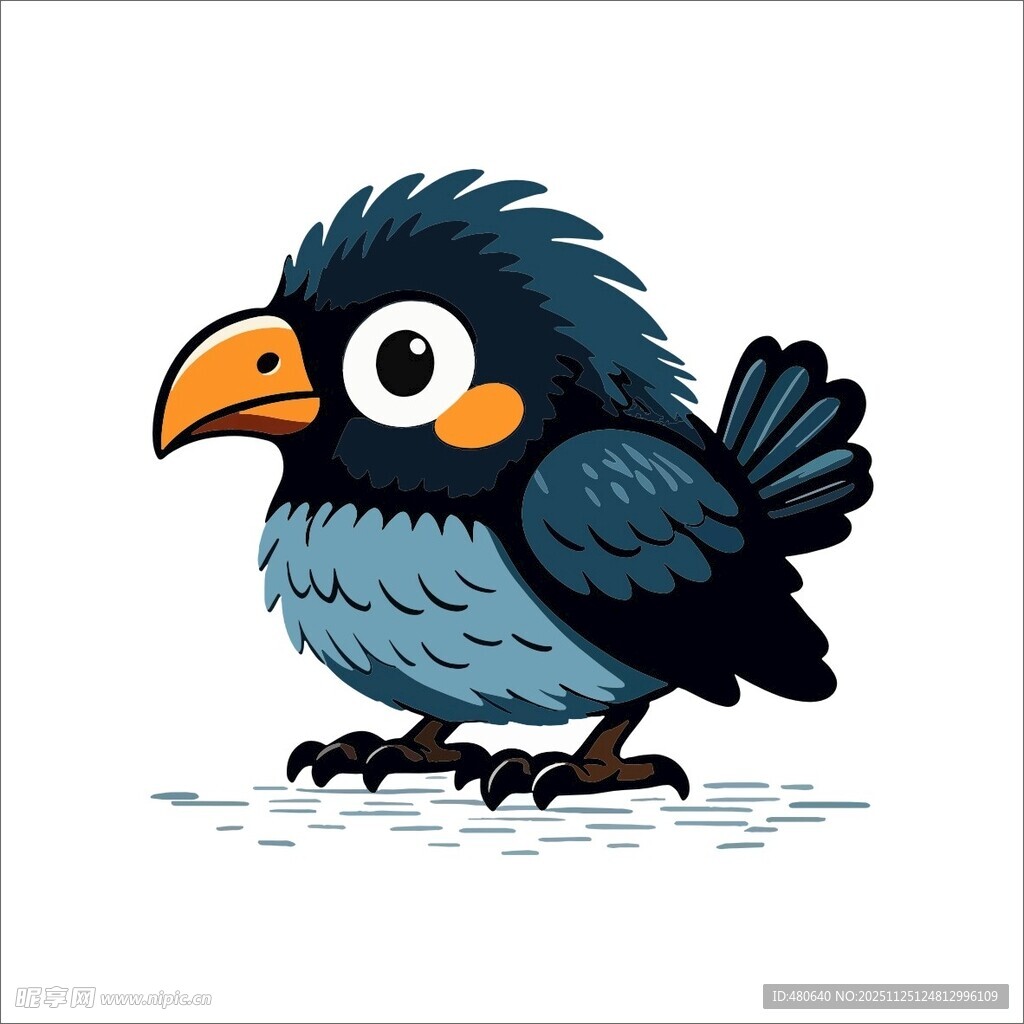 可爱蓝羽小鸟插画