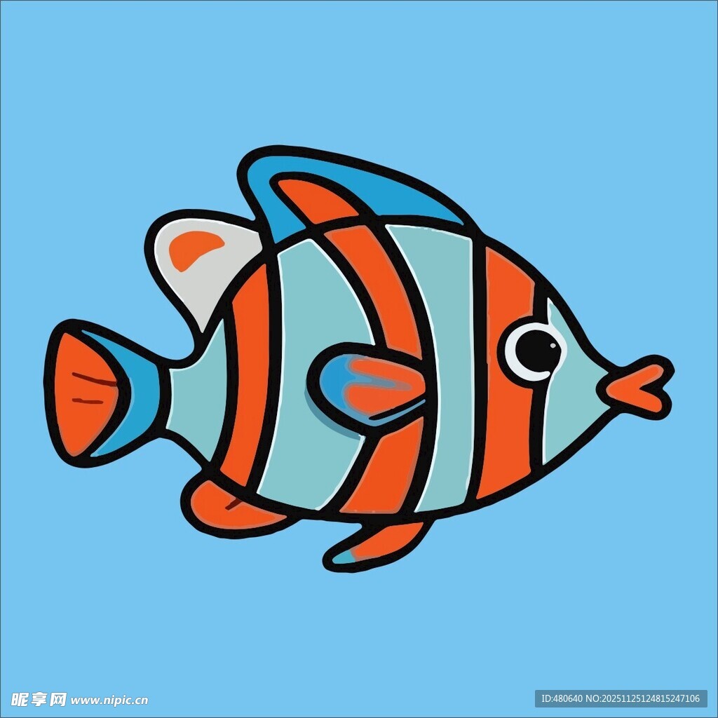 彩色条纹小鱼插画