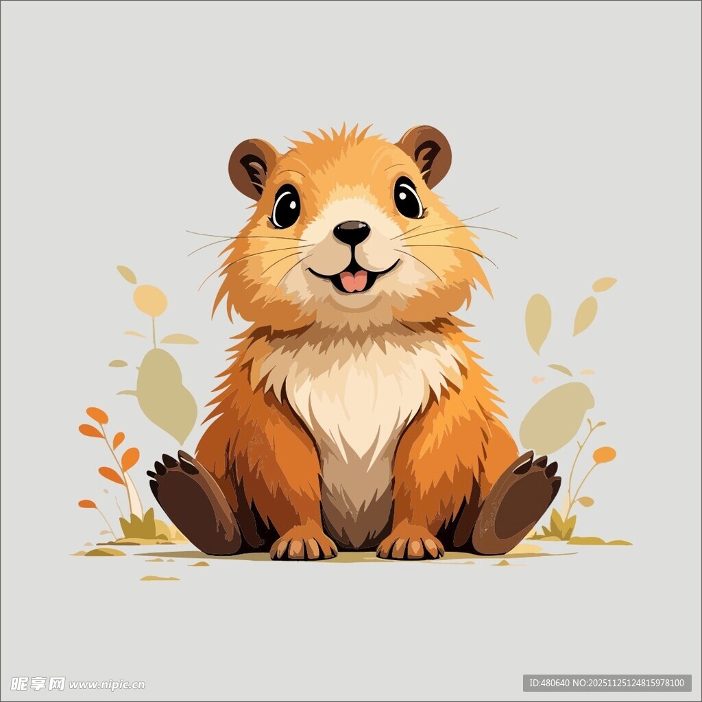 可爱坐着的小仓鼠插画