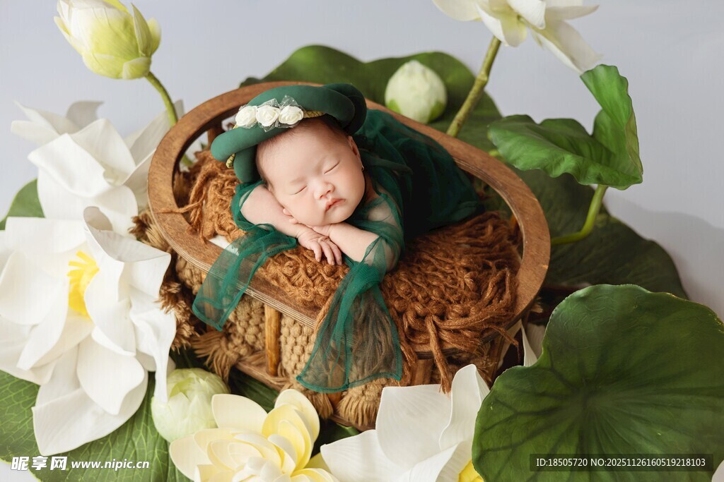 睡在鸟巢中的可爱新生宝宝