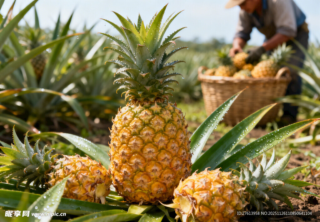 菠萝田中的丰收景象
