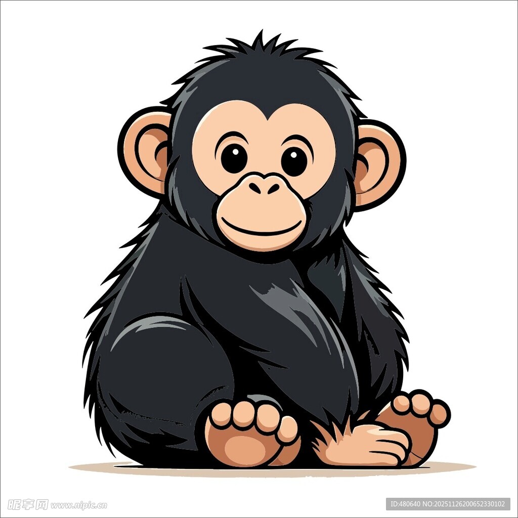 可爱黑猩猩坐姿卡通形象