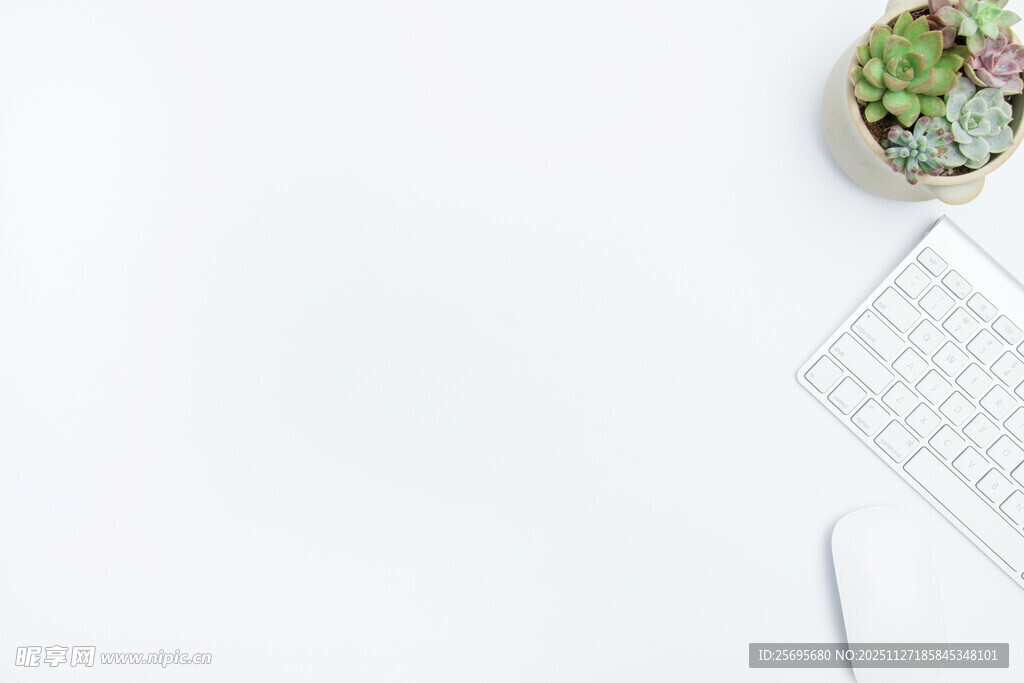 简约桌面的绿植与文具