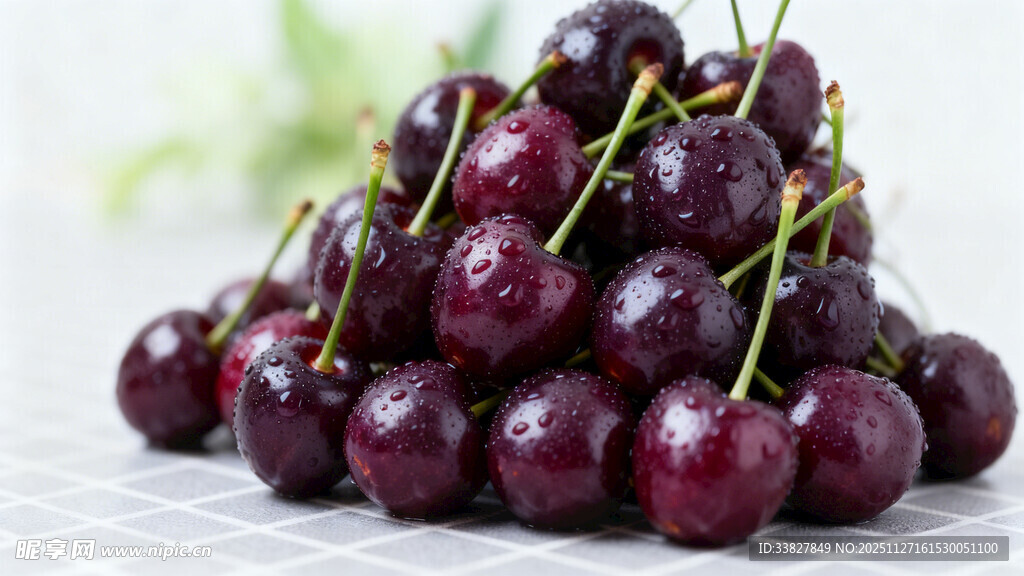 新鲜紫樱桃堆叠
