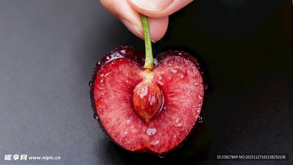 切开的鲜红樱桃果肉