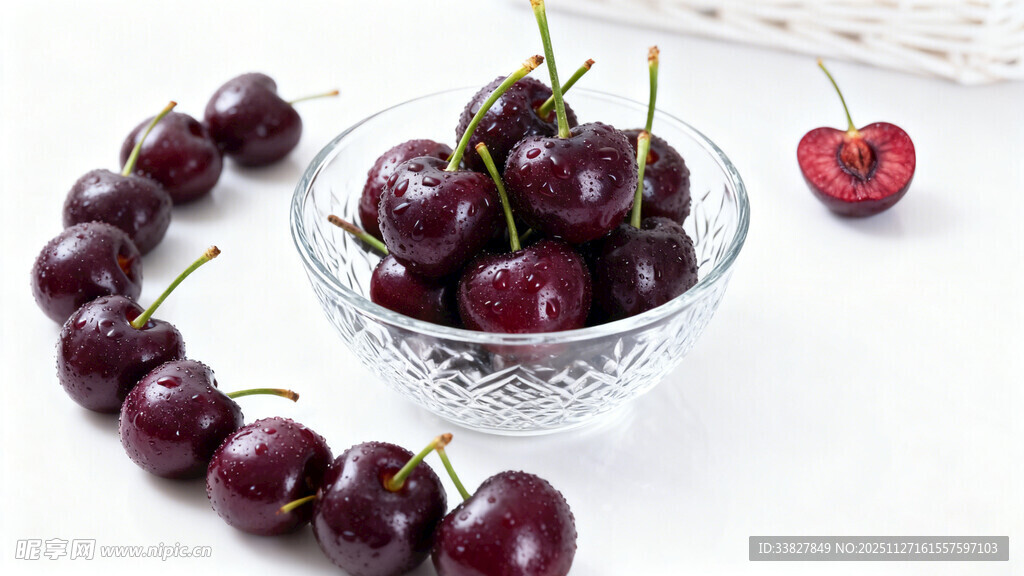 晶莹樱桃摆于碗中