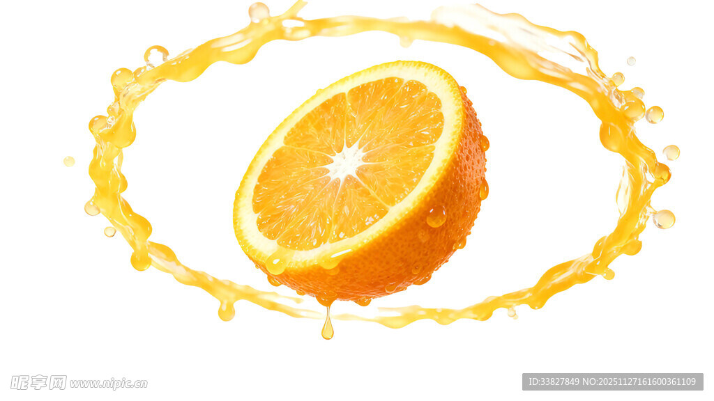 橙子切片溅出新鲜果汁