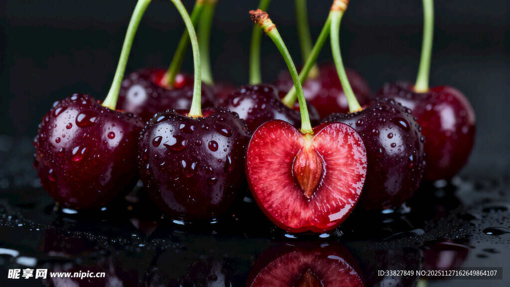 新鲜饱满的甜樱桃