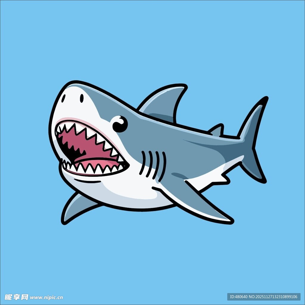 卡通鲨鱼形象展现凶猛姿态