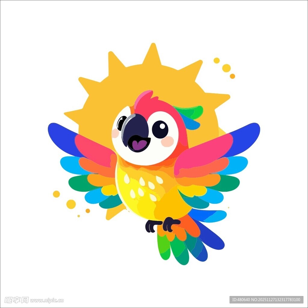 彩色飞鸟展翅飞翔