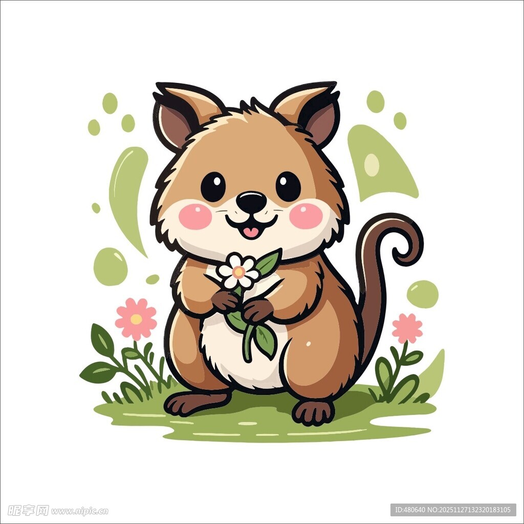 可爱袋鼠手持花