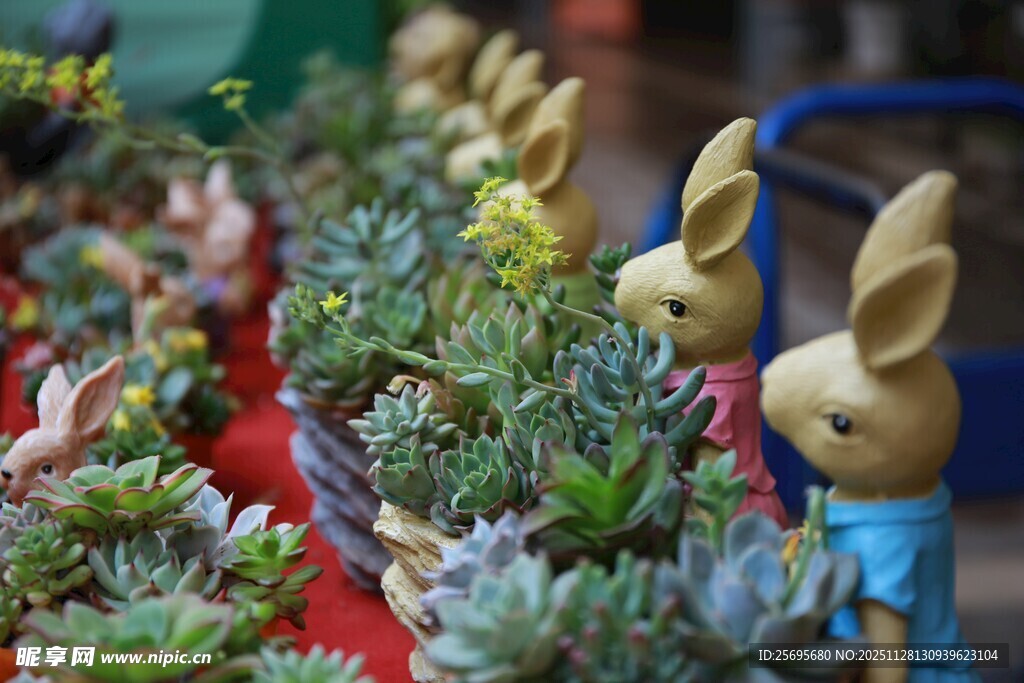 可爱兔摆件搭配绿植景观