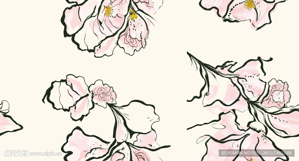 手绘粉色花卉图案设计