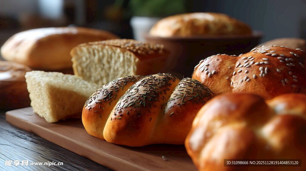 多样美味面包展示