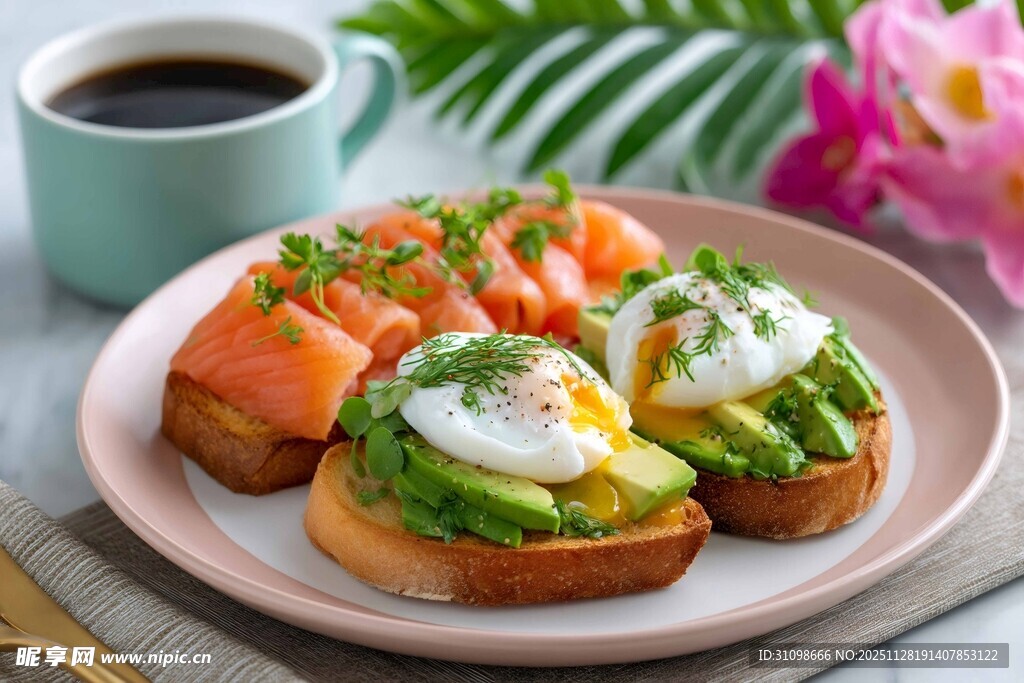 美味牛油果三文鱼早餐拼盘