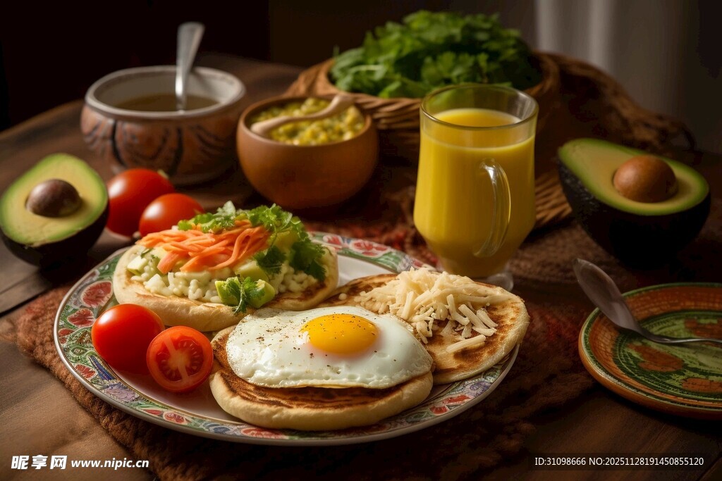 丰盛美味的西式早餐拼盘