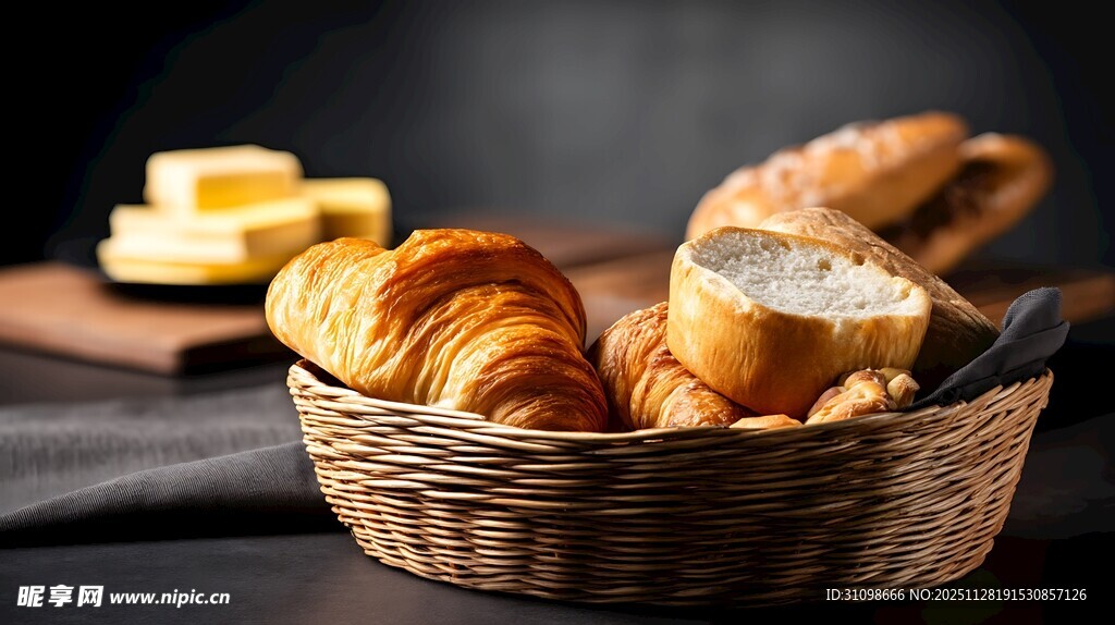 一篮美味烘焙面包