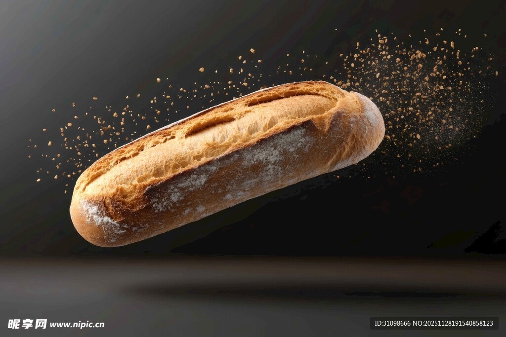 悬浮的美味法棍面包