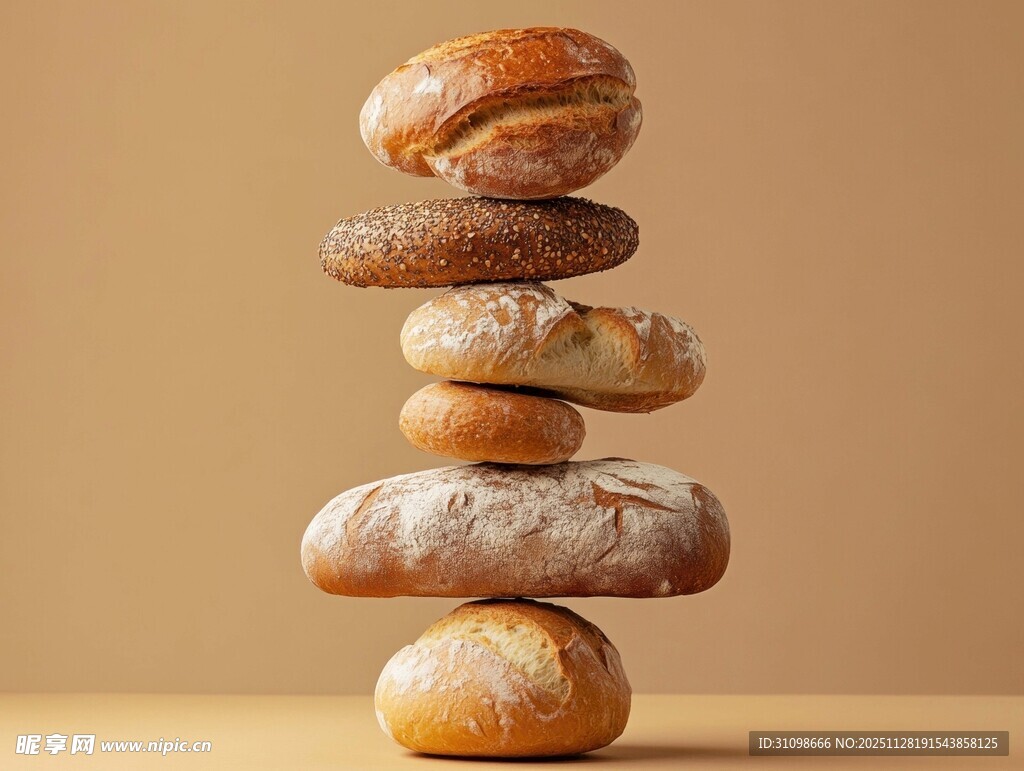 堆叠的美味面包