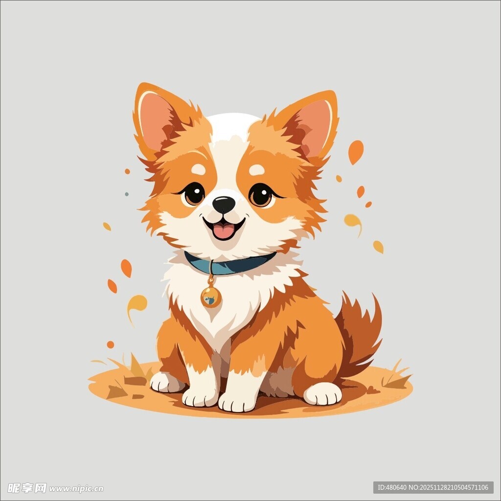 可爱柯基犬坐在落叶中