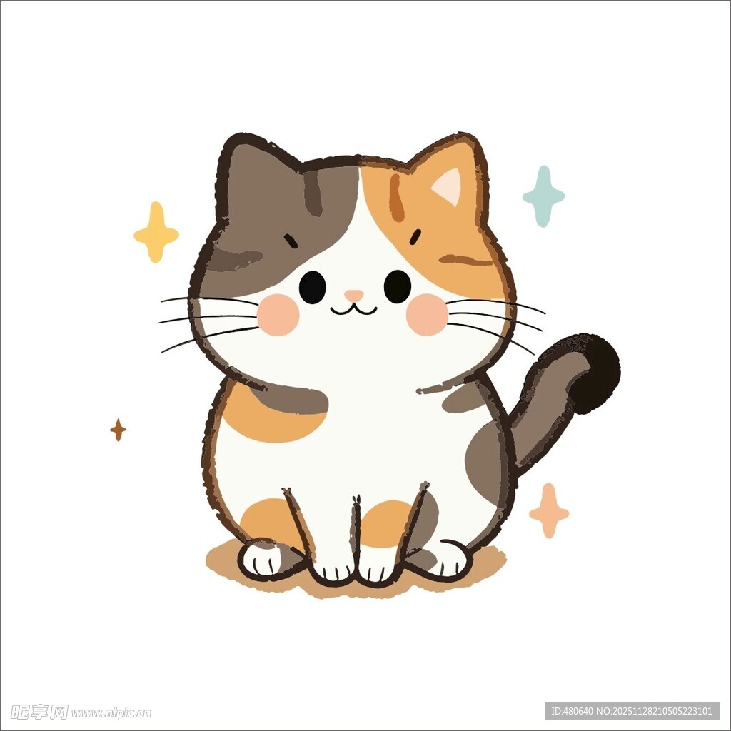 可爱三色猫咪卡通插画