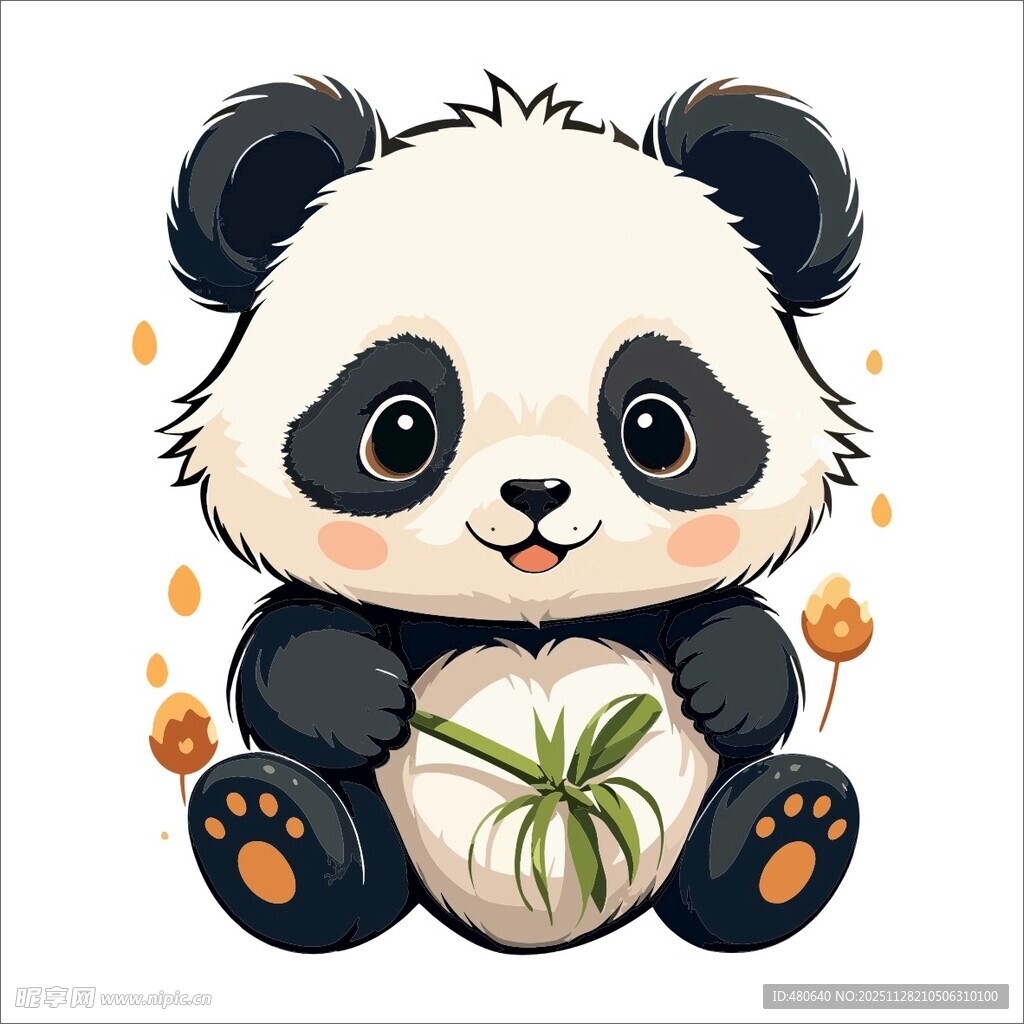 可爱熊猫抱竹憨态可掬