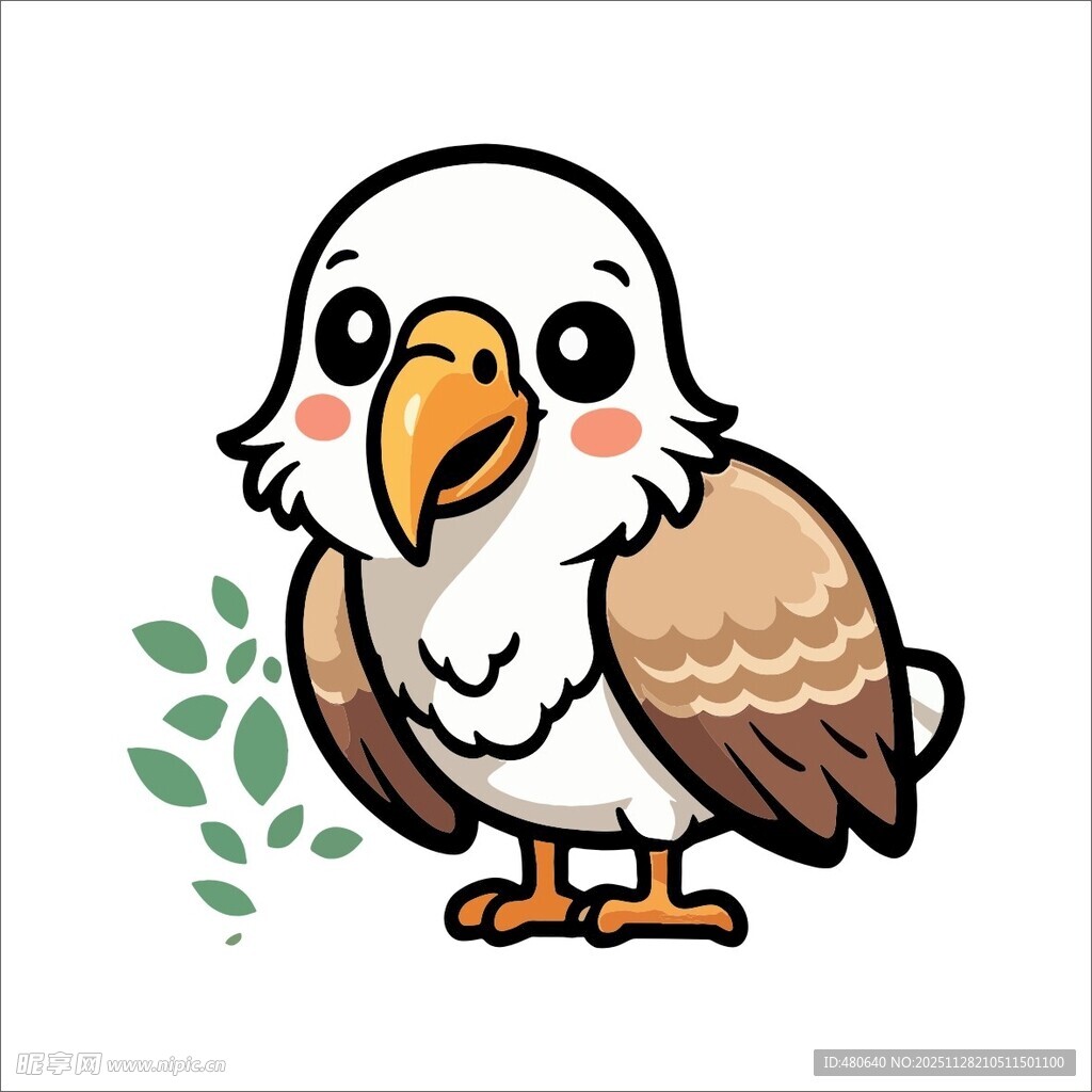 可爱卡通白头鹰插画