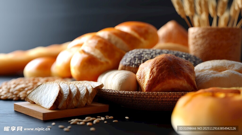 多样美味面包展示