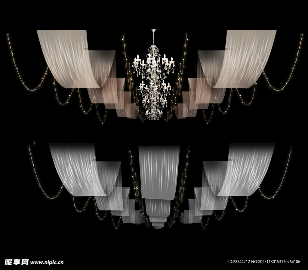 奢华水晶吊灯的婚礼舞台优雅倒影